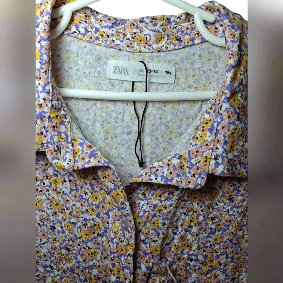 Zara Short Sleeve Crop Button Down Floral Top Purple White Size 13-14 years - Picture 6 of 12